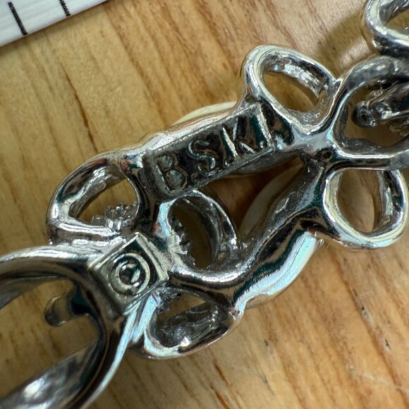 Vintage BSK Bracelet & Clip-On Earrings Set With Faux Pearls & Rhinestones - Picture 12 of 15